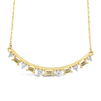 10K Yellow Gold Alternating Peridot and Diamond, Curved Necklace