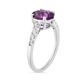 14K White Gold with 1.60 ctw African Amethyst and Diamond Ring