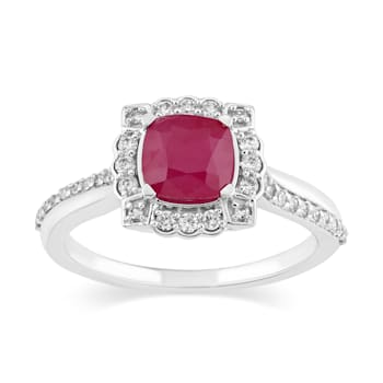 14K White Gold with 1.35 ctw African Ruby and Diamond Ring