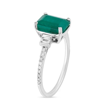 14K White Gold with 2.10 ctw Emerald and Diamond Ring