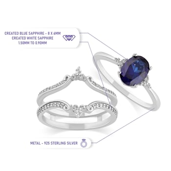 925 Sterling Silver ,Created Blue Sapphire and Created White Sapphire
Gemstone Bridal Ring-Set