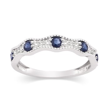 14K White Gold, 0.22ctw Blue Sapphire & 0.10ctw Diamond Ring
