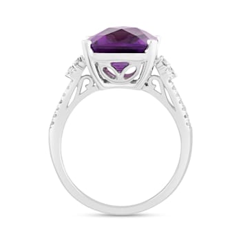 14K white Gold with 4.80ctw African Amethyst and Diamond Ring