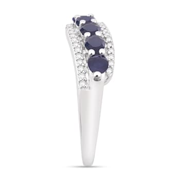 14K White Gold 0.47ctw Blue Sapphire & 0.09ctw Diamond Ring