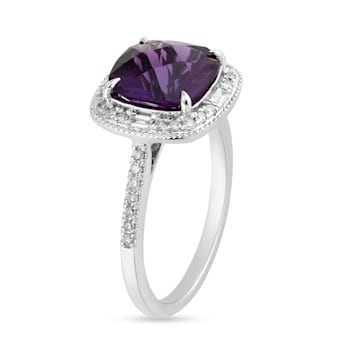 14K White Gold with 2.50 ctw African Amethyst and Diamond Ring