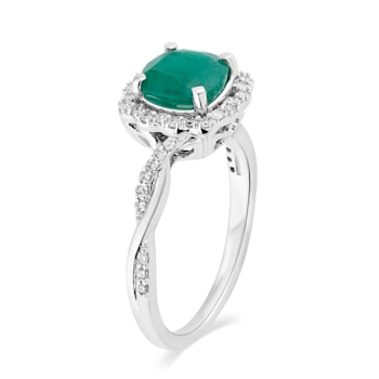 14K White Gold with 1.50 ctw Emerald and Diamond Ring