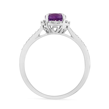14K White Gold with 0.87 ctw African Amethyst and Diamond Ring