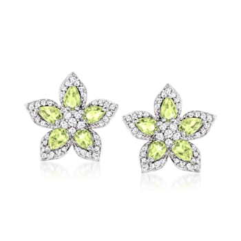 Sterling Silver 2 in 1 Peridot Flower and Butterfly Drop Earrings