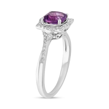 14K White Gold with 0.90 ctw African Amethyst and Diamond Ring