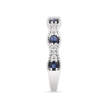 14K White Gold, 0.22ctw Blue Sapphire & 0.10ctw Diamond Ring