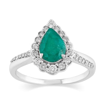 14K White Gold with 1.20 ctw Emerald and Diamond Ring