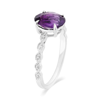 14K White Gold with 1.80 ctw African Amethyst and Diamond Ring