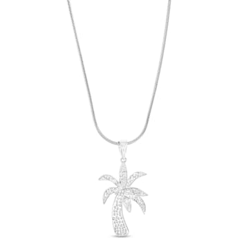 Textured Larimar Palm Tree Rhodium Over Sterling Silver Adjustable Necklace