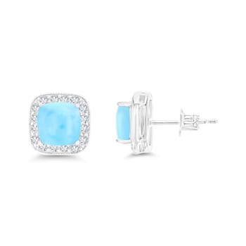 7mm Cushion Larimar and Cubic Zirconia Halo Rhodium Over Sterling Silver
Stud Earring