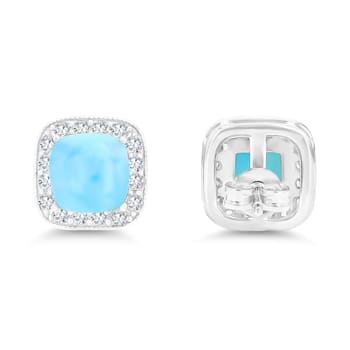 7mm Cushion Larimar and Cubic Zirconia Halo Rhodium Over Sterling Silver
Stud Earring