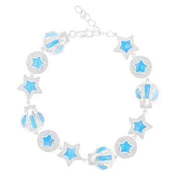 Larimar Star and Seashell Rhodium Over Sterling Silver Bracelet