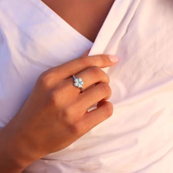 Larimar Rhodium Over Sterling Silver Clover Ring