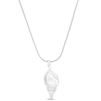 Larimar Seashell Rhodium Over Sterling Silver Adjustable Necklace