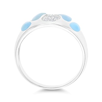 Larimar and Cubic Zirconia Mosaic Rhodium Over Sterling Silver Ring