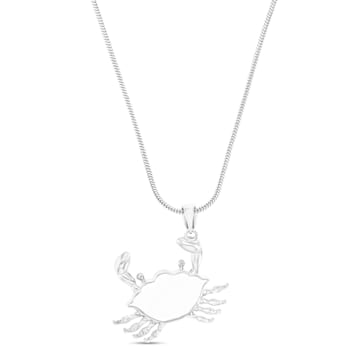 Larimar Crab Rhodium Over Sterling Silver Adjustable Necklace