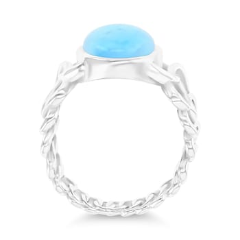 Oval Larimar Rhodium Over Sterling Silver Chain Shank Ring