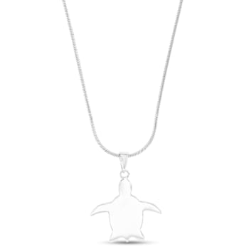 Textured Larimar Turtle Adjustable Rhodium Over Sterling Silver Necklace