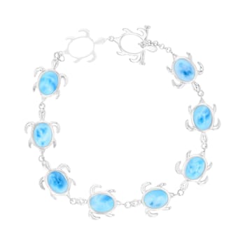 Larimar Rhodium Over Sterling Silver Turtle Bracelet