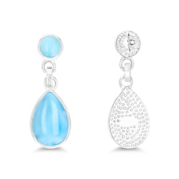 Round & Pear Larimar Rhodium Over Sterling Silver Dangling Earring