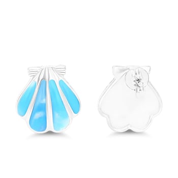Larimar Shell Rhodium Over Sterling Silver Stud Earring