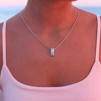 Larimar and Cubic Zirconia Mosaic Rhodium Over Sterling Silver
Adjustable Necklace