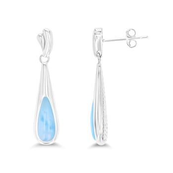 Pear Shape Larimar Teardrop Rhodium Over Sterling Silver Dangling Earring