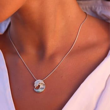 Larmiar and Cubic Zirconia Wave Rhodium Over Sterling Silver Adj Necklace