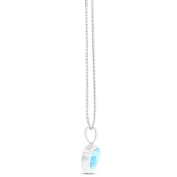 Larimar Bezel Heart Rhodium Over Sterling Silver Adjustable Necklace