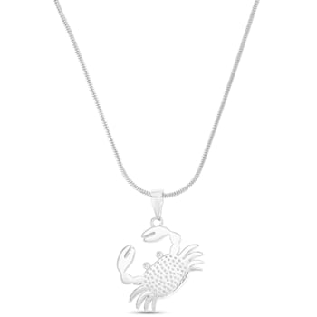 Larimar and Cubic Zirconia Crab Rhodium Over Sterling Silver Adjustable Necklace