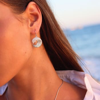 Larimar and Cubic Zirconia Wave Rhodium Over Sterling Silver FishHook Earring