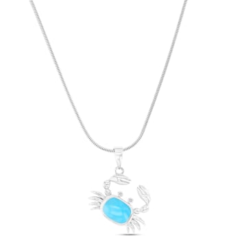 Larimar and Cubic Zirconia Crab Rhodium Over Sterling Silver Adjustable Necklace