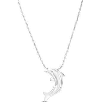 Larimar and Cubic Zirconia Dolphin Rhodium Over Sterling Silver
Adjustable Necklace