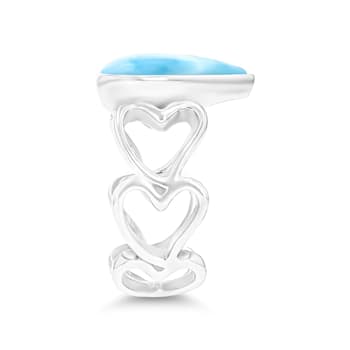 Larimar Rhodium Over Sterling Silver Open Heart Shank Ring
