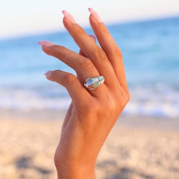 Larimar Rhodium Over Sterling Silver Fish Ring