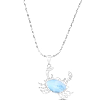 Larimar Crab Rhodium Over Sterling Silver Adjustable Necklace