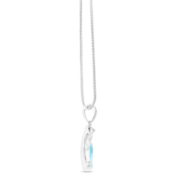 Larimar Crescent Moon Rhodium Over Sterling Silver Adjustable Necklace