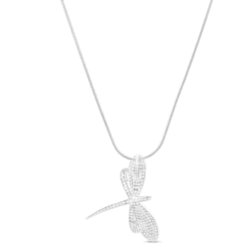 Larimar and Cubic Zirconia Dragonfly Rhodium Over Sterling Silver
Adjustable Necklace