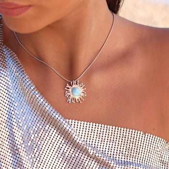 Larimar Sun Rhodium Over Sterling Silver with Rose Gold Adjustable Necklace