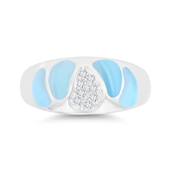 Larimar and Cubic Zirconia Mosaic Rhodium Over Sterling Silver Ring