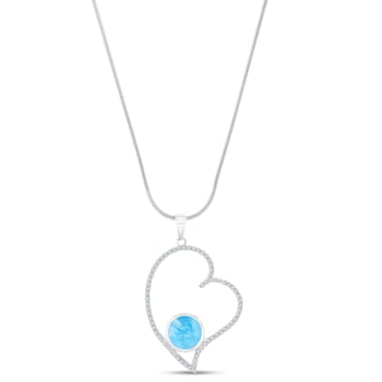 Larimar and Cubic Zirconia Open Heart Rhodium Over Sterling Silver
Adjustable Necklace