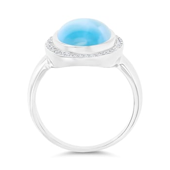 Larimar and Cubic Zirconia Rhodium Over Sterling Silver Halo Ring