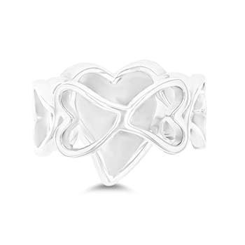 Larimar Rhodium Over Sterling Silver Open Heart Shank Ring