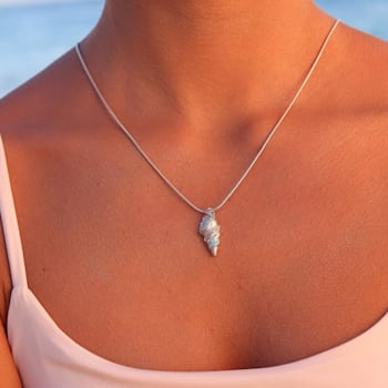 Larimar Shell Rhodium Over Sterling Silver Adjustable Necklace