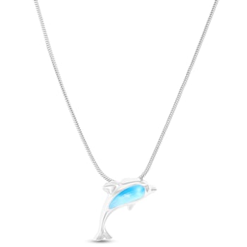 Larimar Dolphin Rhodium Over Sterling Silver Adjustable Necklace