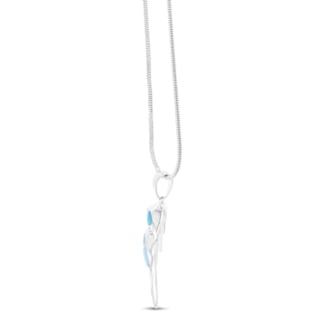 Larimar Double Dolphin Rhodium Over Sterling Silver Adjustable Necklace